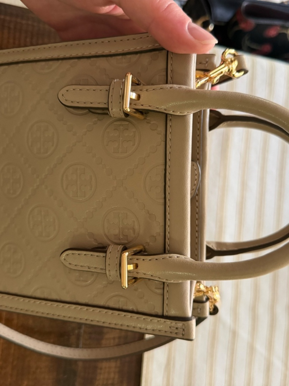 Tory Burch T Monogram Leather Mini Tote in Fresh Clay - Picture 4 of 6
